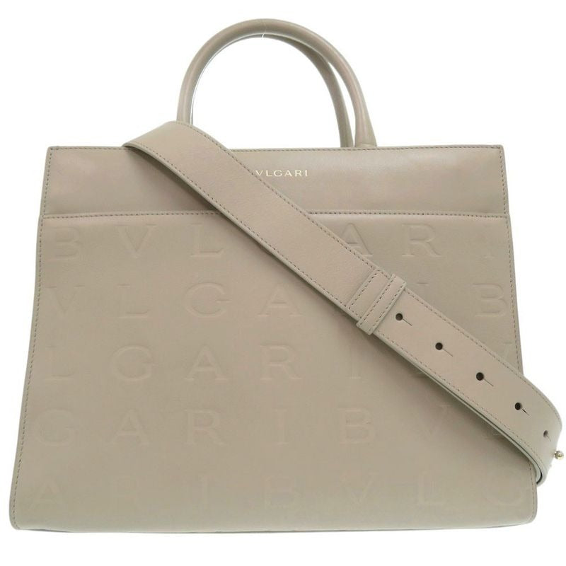 Bvlgari Infinitum Tote Bag Logo Embossed 2-Way Leather Graige 107