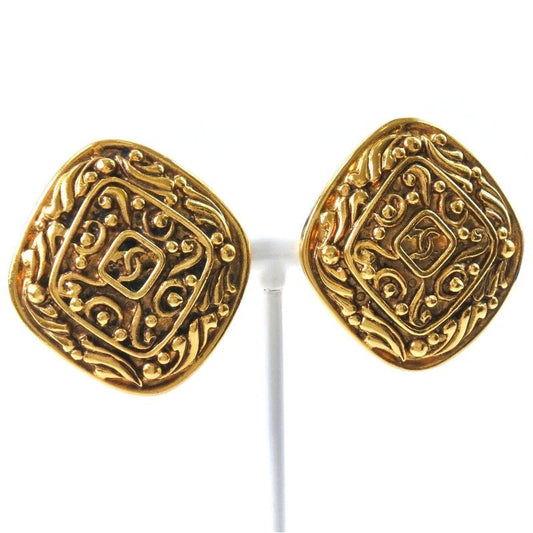 Chanel Coco Mark Rhombus Vintage Gold Plated 30 g Earrings