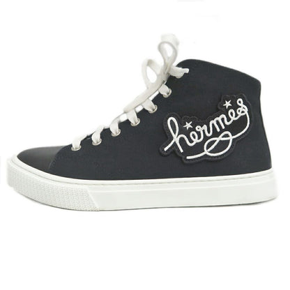 Hermes Iriko High Cut Sneakers 38 Black Canvas Leather