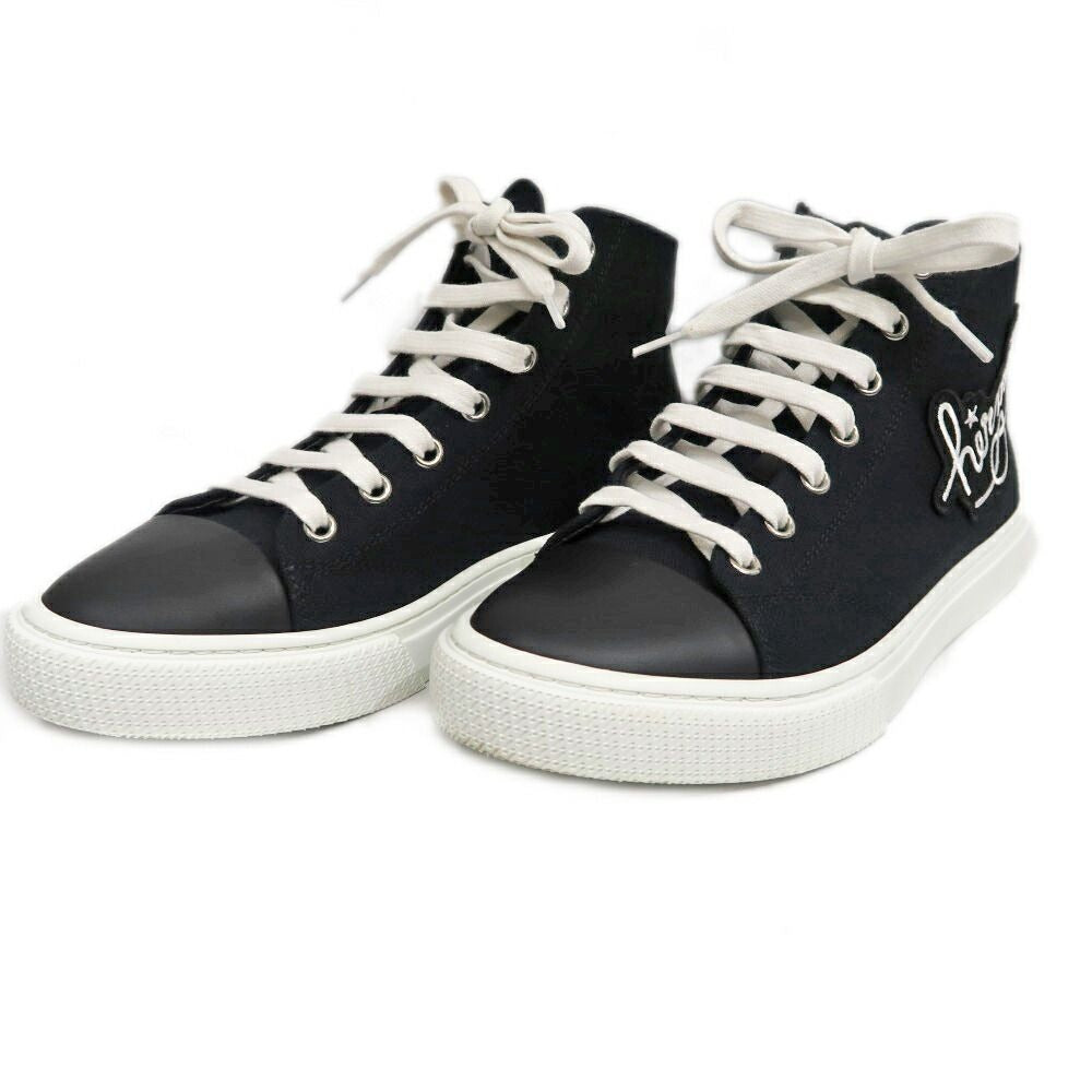 Hermes Iriko High Cut Sneakers 38 Black Canvas Leather — view 2