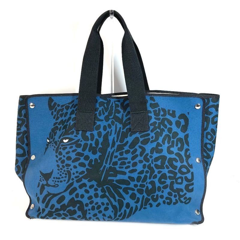 Hermes Tote Bag Leopard Cotton Black