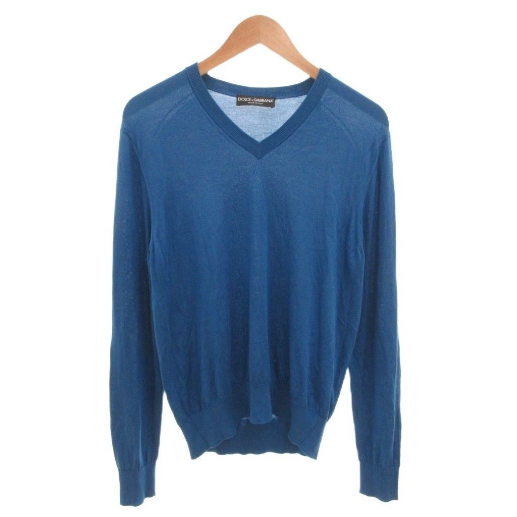 Dolce & Gabbana Silk Knit Sweater V-neck Long Sleeve 46 Blue