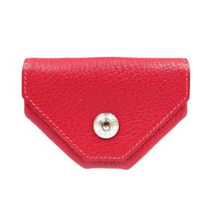 Hermes Le Caran Uit LE48 g Engraved Chevre Silver Hardware Red Orange Coin Case