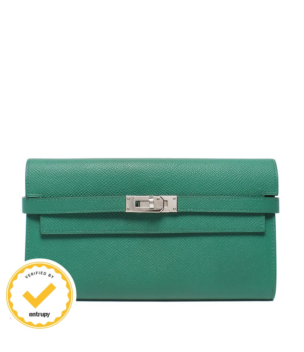 Hermes Wallet Silver Veau Epsom Vert Jade Kelly Long