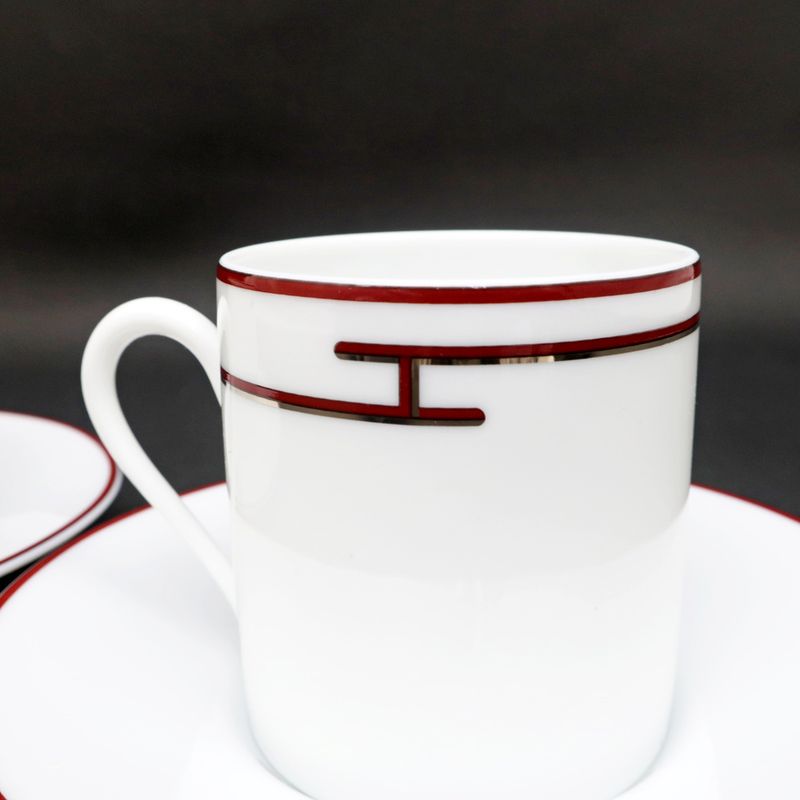 Hermes Rhythm Cup Saucer Set Of 2 White Cles Silver Pottery Accessories