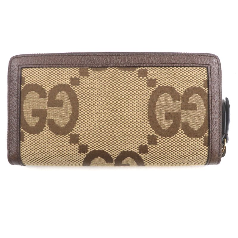 Gucci 658634 Bamboo Jumbo GG Canvas Leather Round Zipper Long Wallet Long