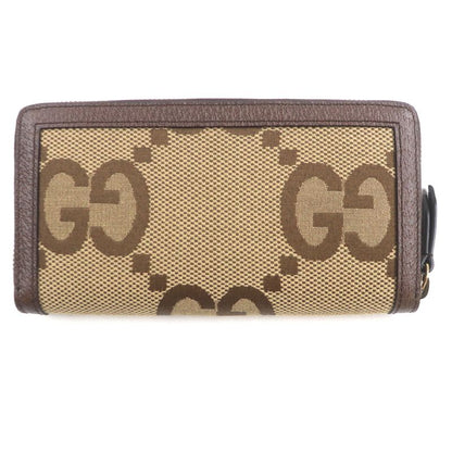 Gucci 658634 Bamboo Jumbo GG Canvas Leather Round Zipper Long Wallet Long