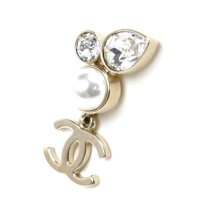 Chanel Metal Faux Pearl Coco Mark Pearl Rhinestone Earrings One Ear Ladies