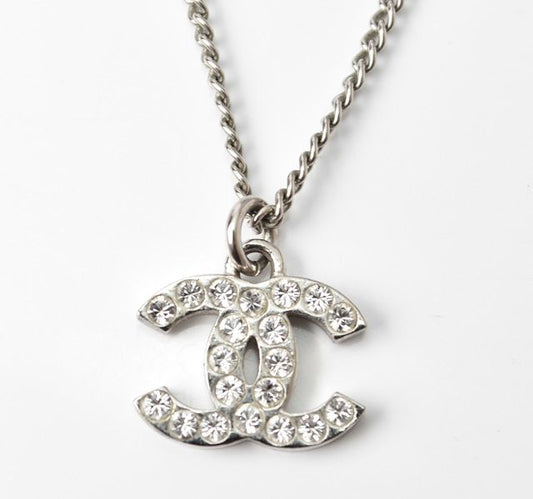 Chanel Necklace Pendant Chanel Coco Mark CC Rhinestone Silver White 230902