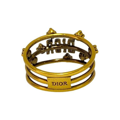 Christian DIOR Jadior Ring Double Finger Ring Logo GP Rhinestone Gold #9 (size