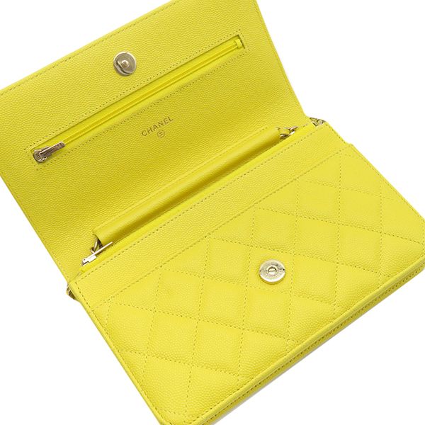 Chanel Chain Wallet Matelasse Caviar Skin Yellow Gold Hardware Yellow Chain