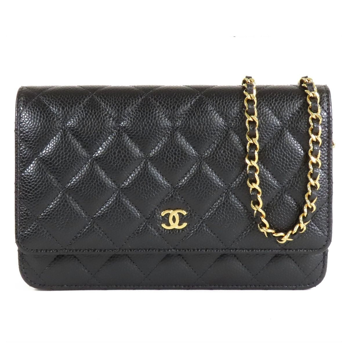 Chanel Chain Wallet Black Gold Caviar Leather Shoulder Bag