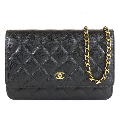 Chanel Chain Wallet Black Gold Caviar Leather Shoulder Bag