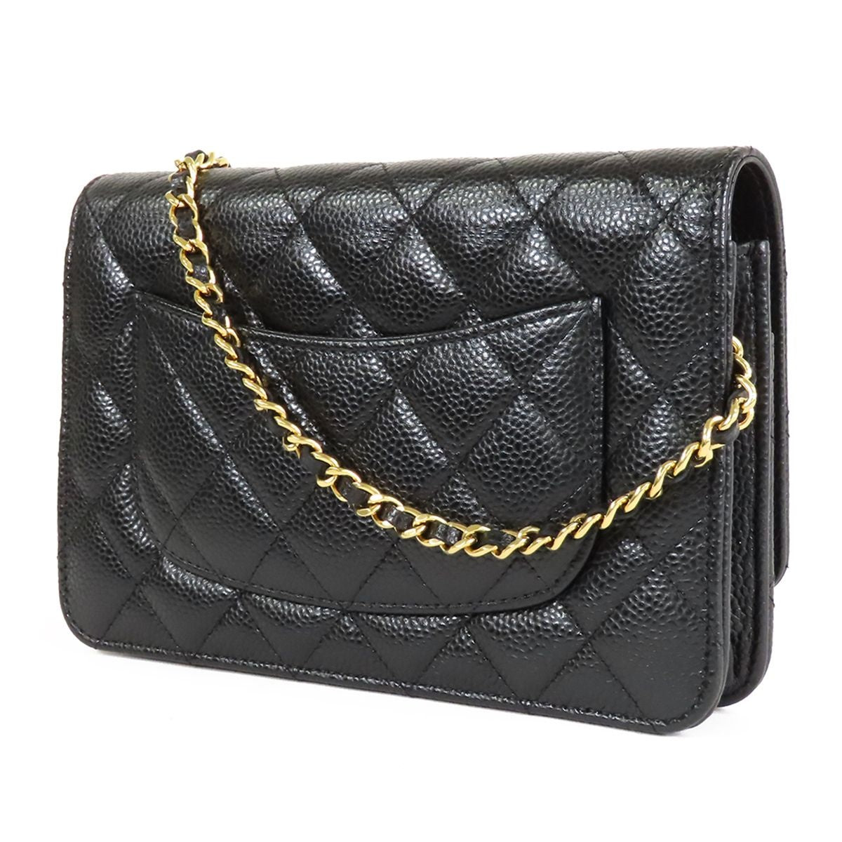 Chanel Chain Wallet Black Gold Caviar Leather Shoulder Bag — view 2