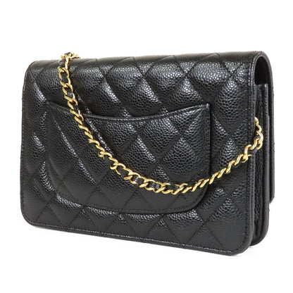 Chanel Chain Wallet Black Gold Caviar Leather Shoulder Bag — view 2