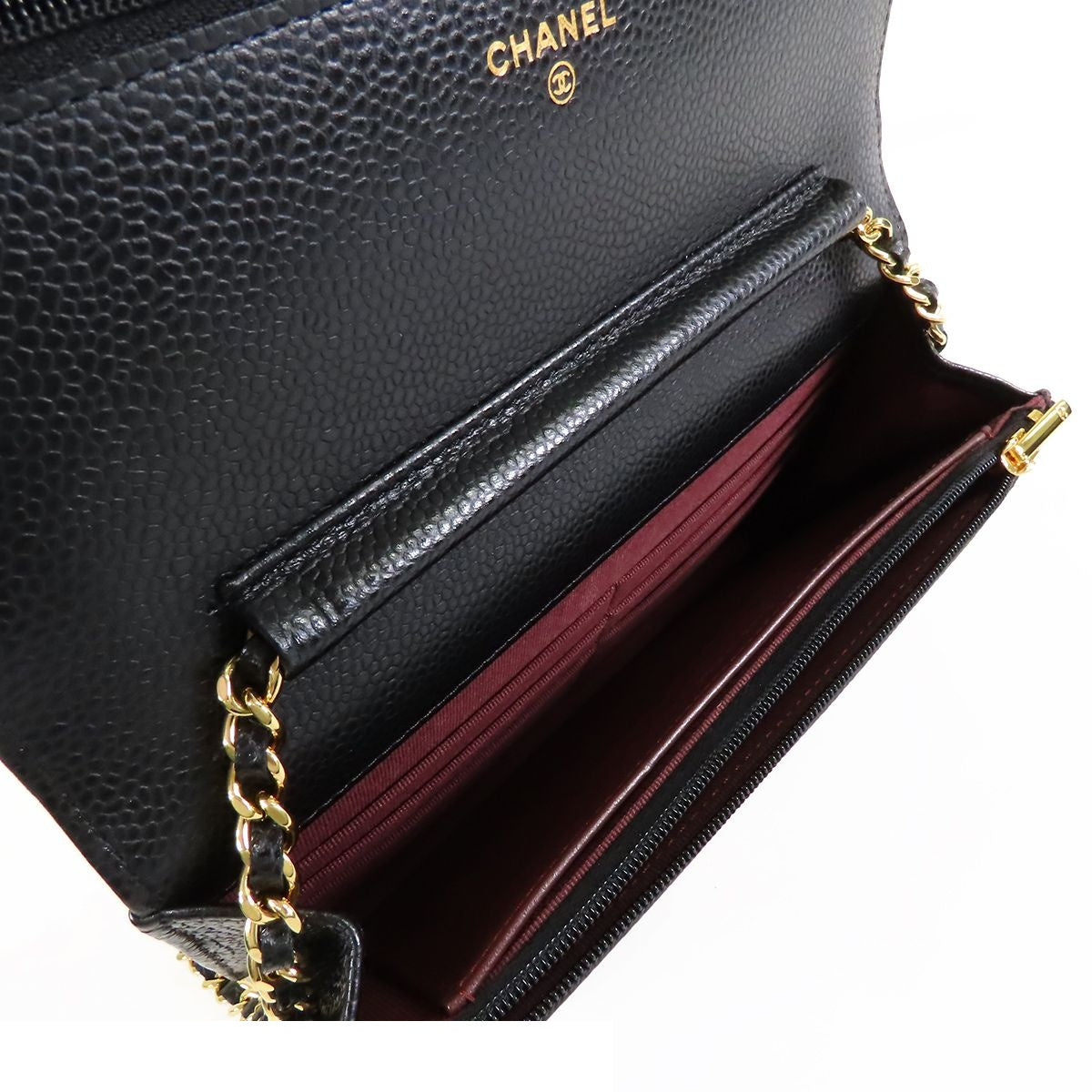 Chanel Chain Wallet Black Gold Caviar Leather Shoulder Bag — view 5