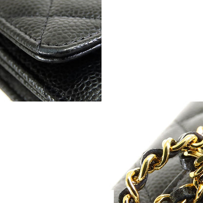 Chanel Chain Wallet Black Gold Caviar Leather Shoulder Bag — view 7