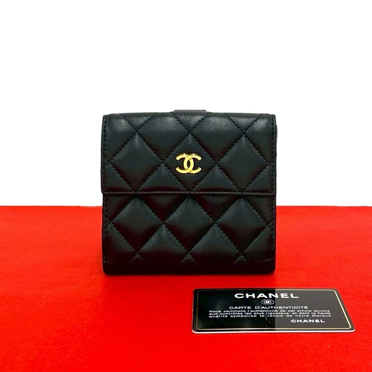 Chanel With Card Quilted CC Logo Lambskin Bifold Wallet Black