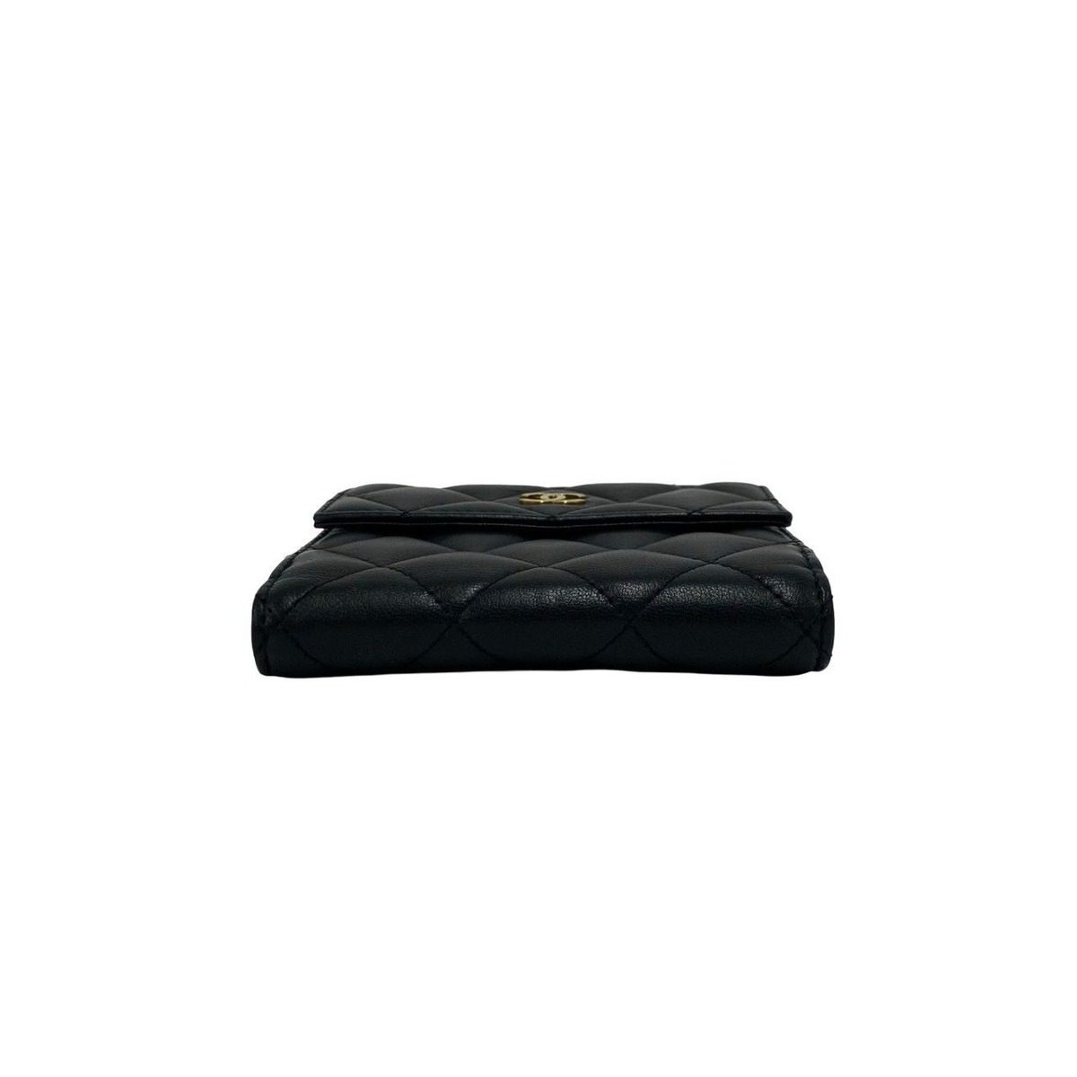 Chanel With Card Quilted CC Logo Lambskin Bifold Wallet Black — view 6