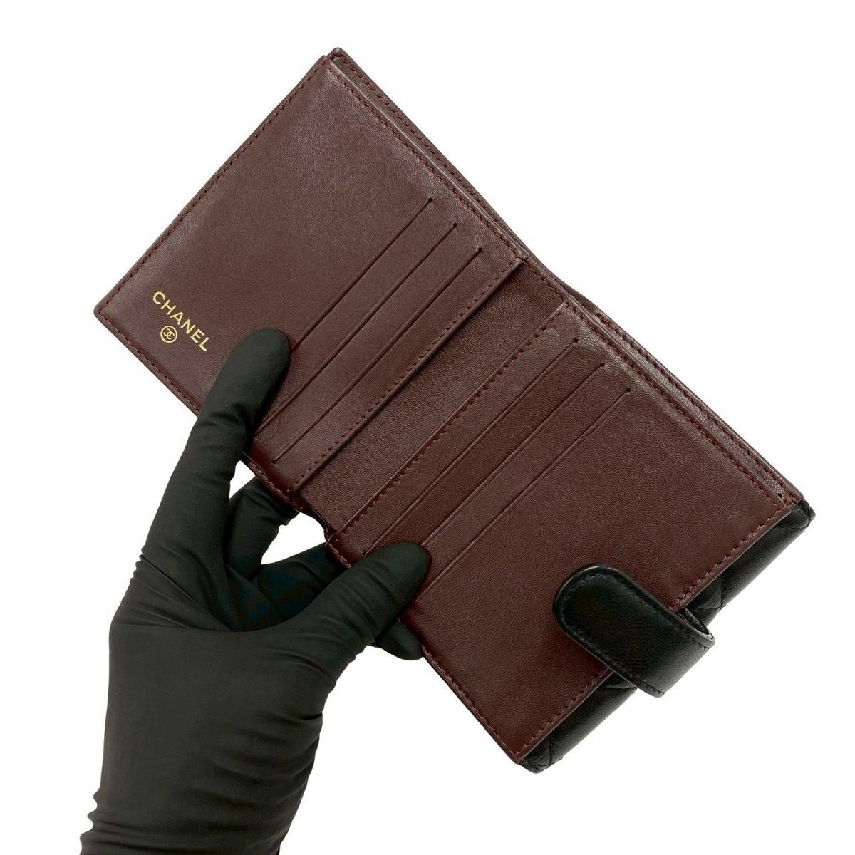 Chanel With Card Quilted CC Logo Lambskin Bifold Wallet Black — view 7