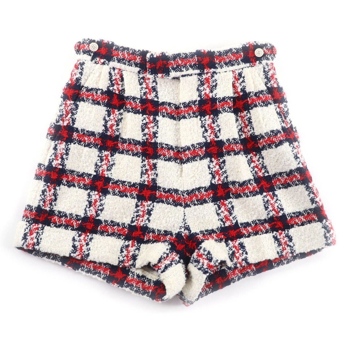 Gucci Wool Blend Logo Button Plaid Shorts