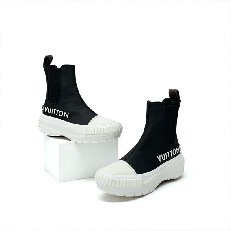 Louis Vuitton Squad Line Monogram Boots Short Shoes Leather Black White