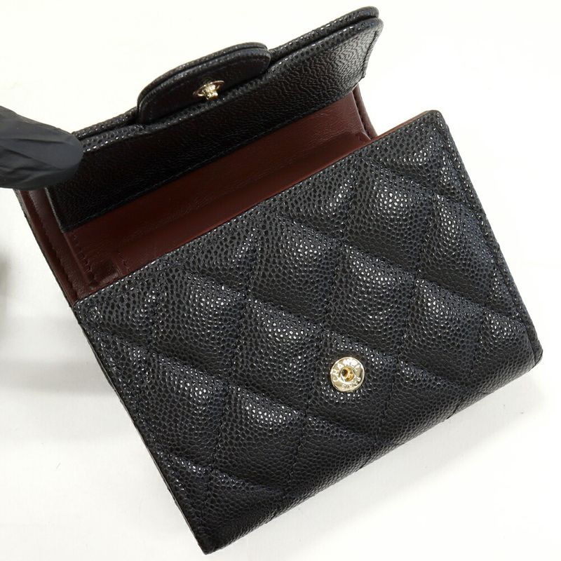 Chanel Trifold Wallet With Coin Purse Timeless Classic Compact Wallet In Caviar