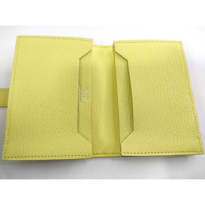 Hermes Card Case Bearn Limoncello Chevre Silver Hardware New Vintage — view 4