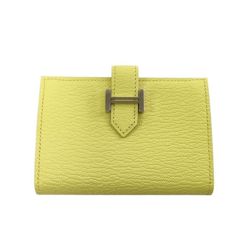 Hermes Card Case Bearn Limoncello Chevre Silver Hardware New Vintage