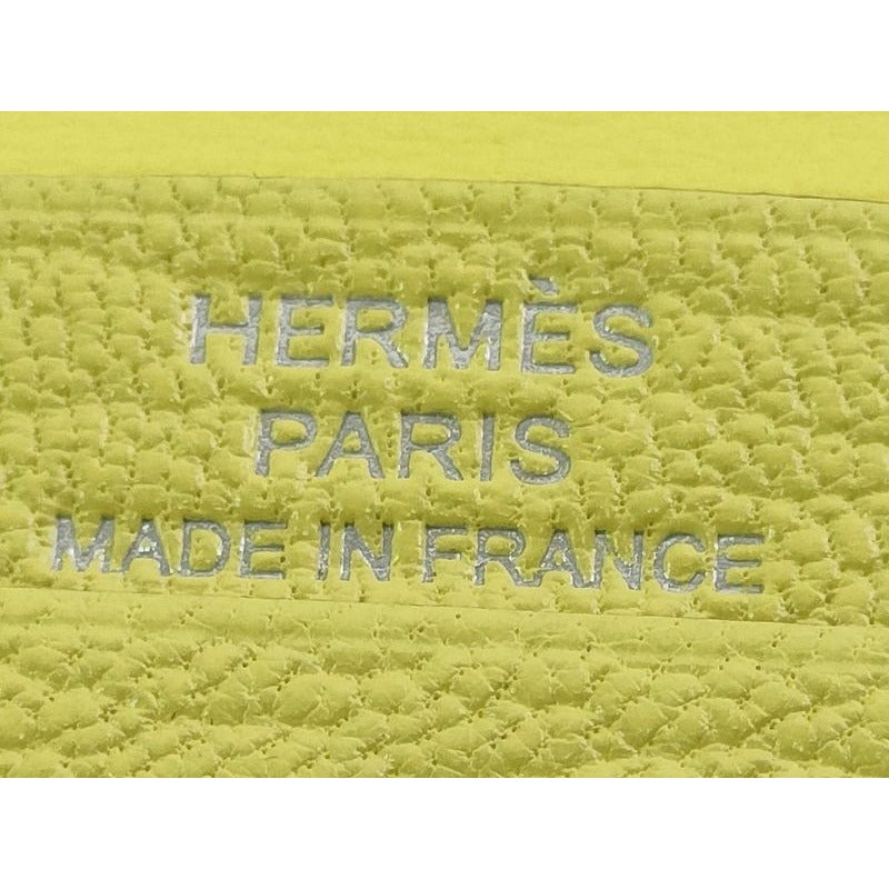 Hermes Card Case Bearn Limoncello Chevre Silver Hardware New Vintage — view 9