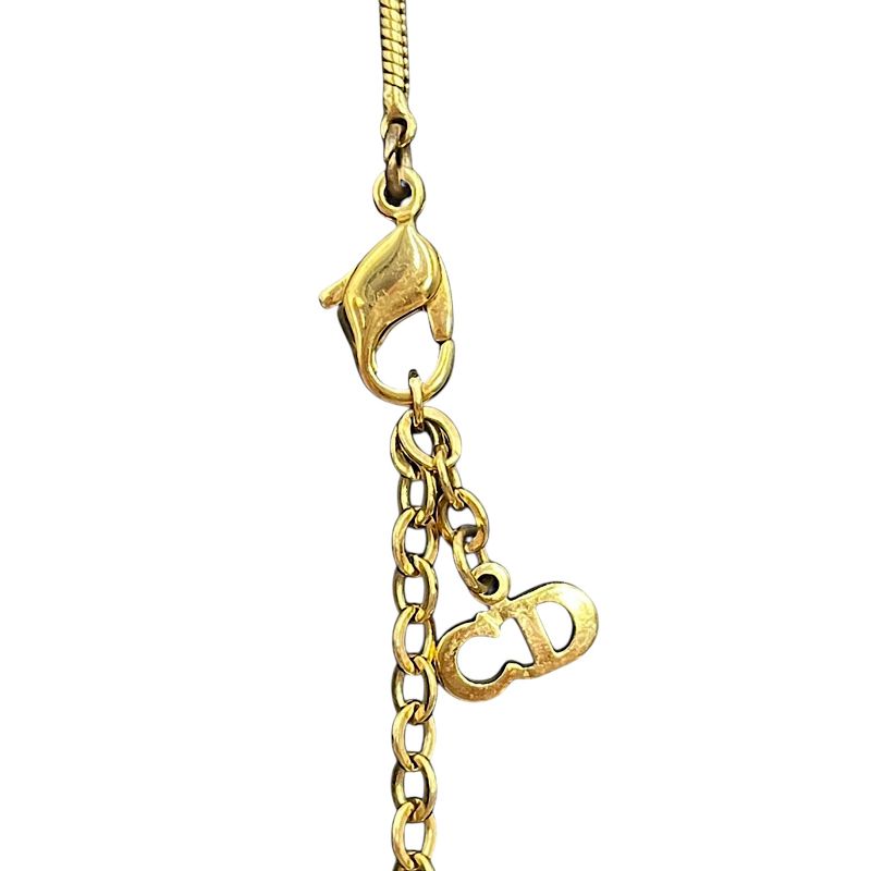 Christian DIOR Necklace Metal Vintage Gold Plated Snake Chain Gold