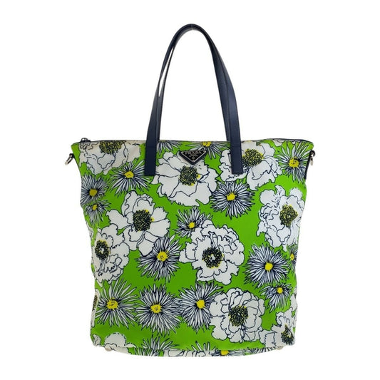 Prada Tessuto Green Multicolor Silver Nylon Tote Shoulder Bag