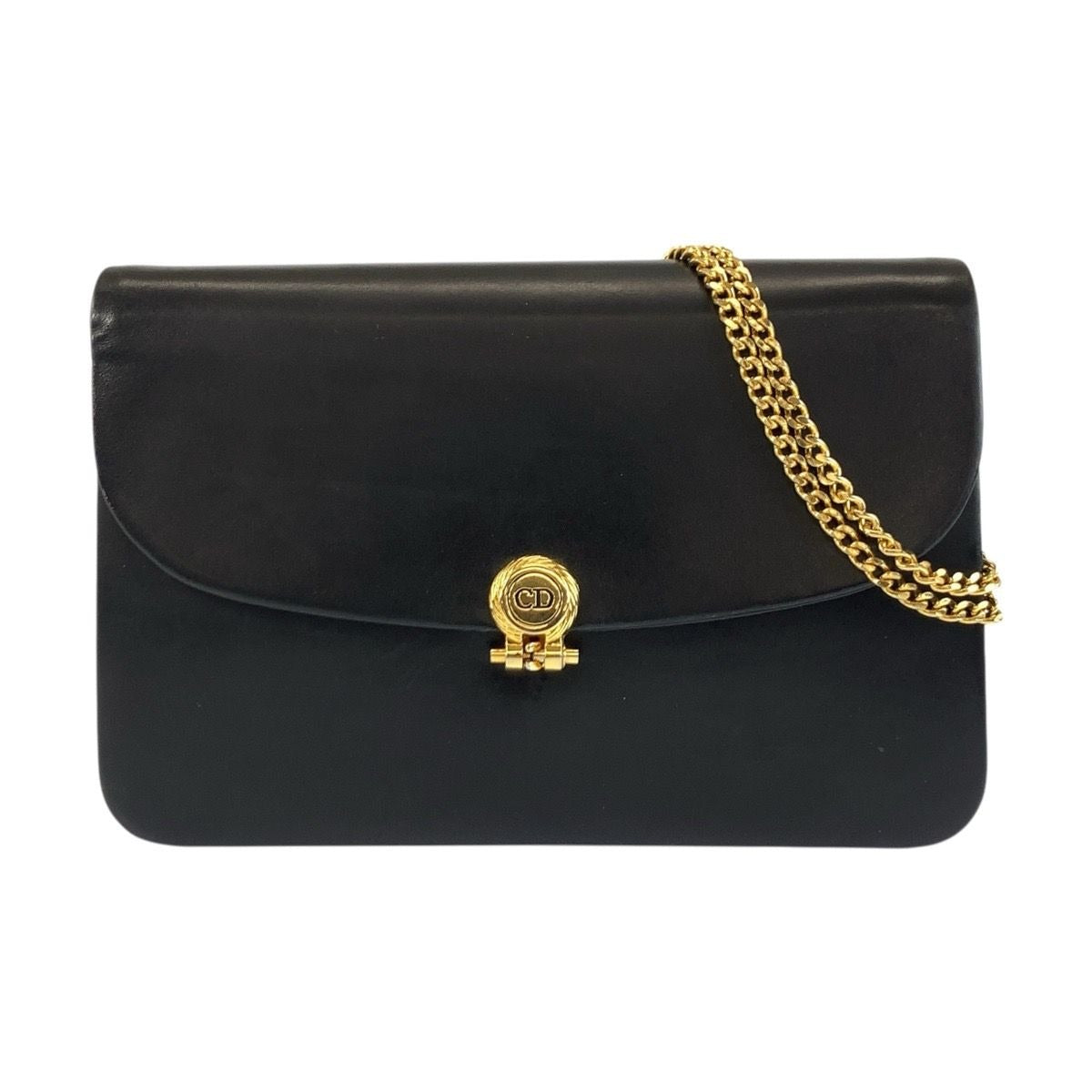 Dior Vintage Black Gold Leather Chain Shoulder Bag