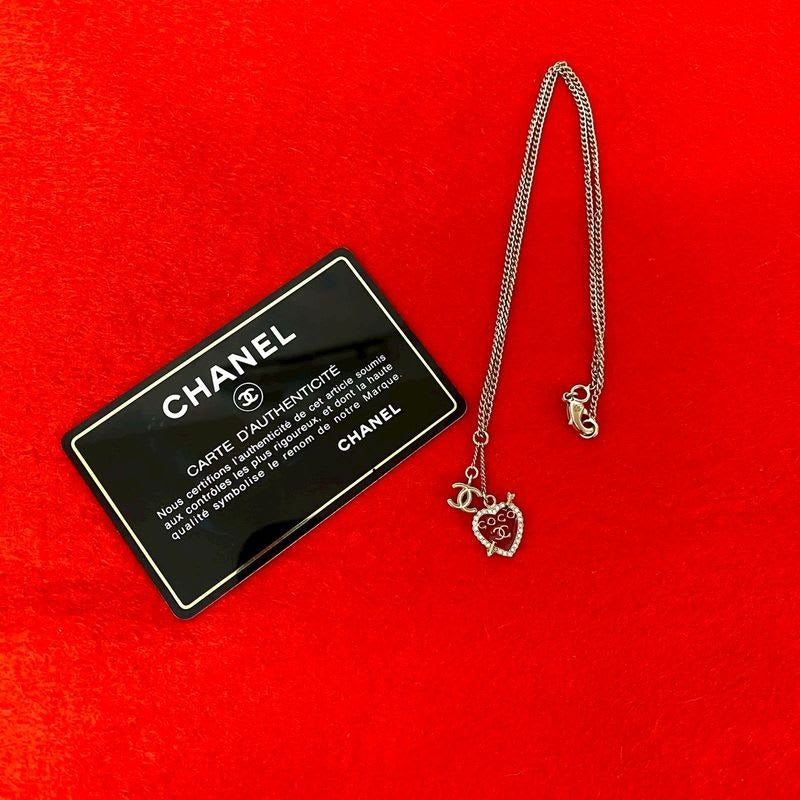 Chanel Coco Mark Heart Motif Chain Necklace Pendant 10P
