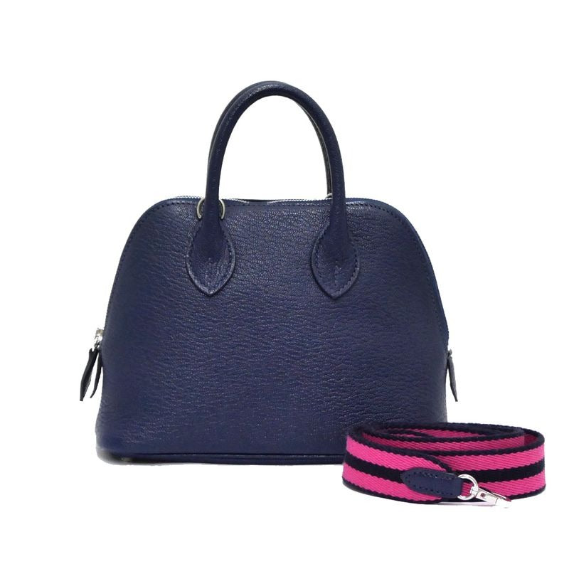 Hermes Bolide 1923 Mini Chevre Navy Silver Hardware 2-Way