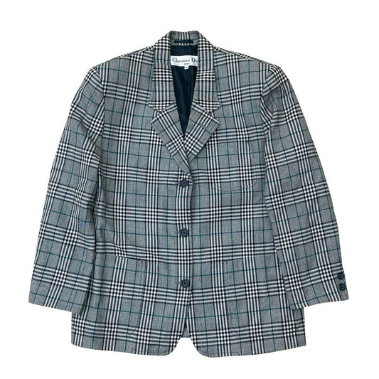 Dior Christian Check Pattern Wool Polyester Tailored Jacket M Black White