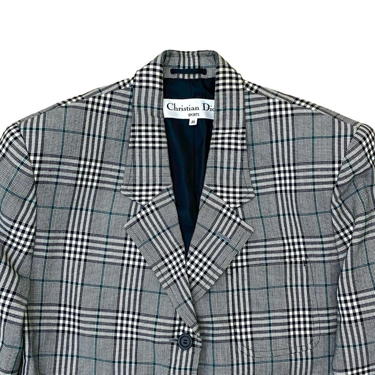 Dior Christian Check Pattern Wool Polyester Tailored Jacket M Black White — view 3