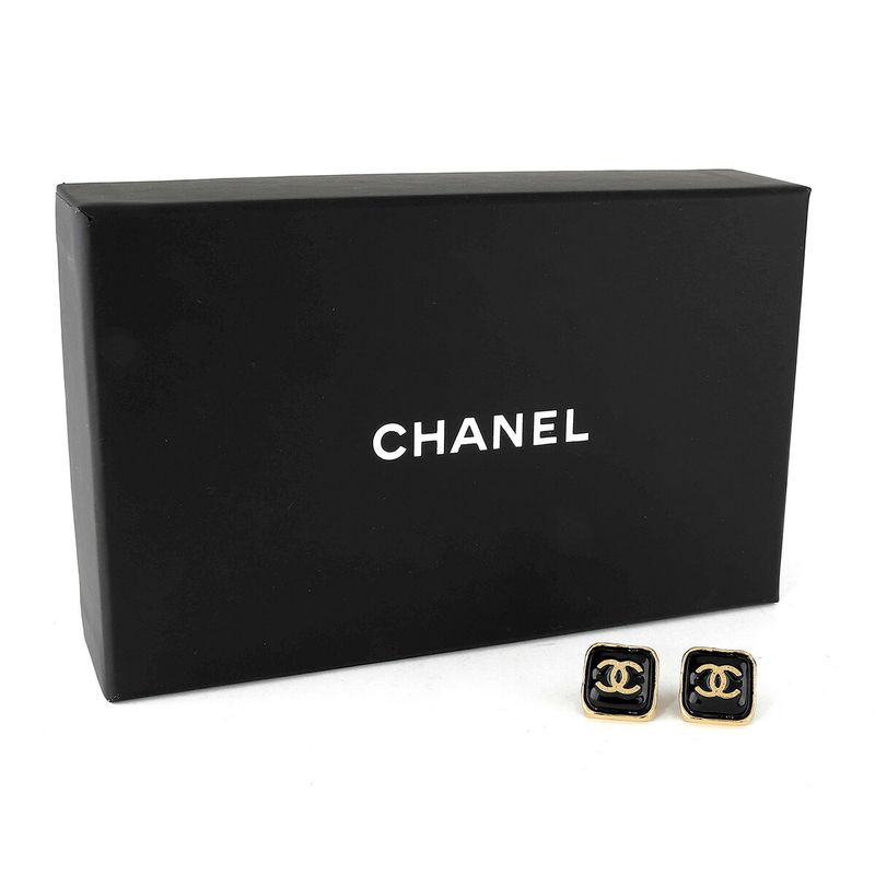 Chanel Earrings Square Earrings Gold/black