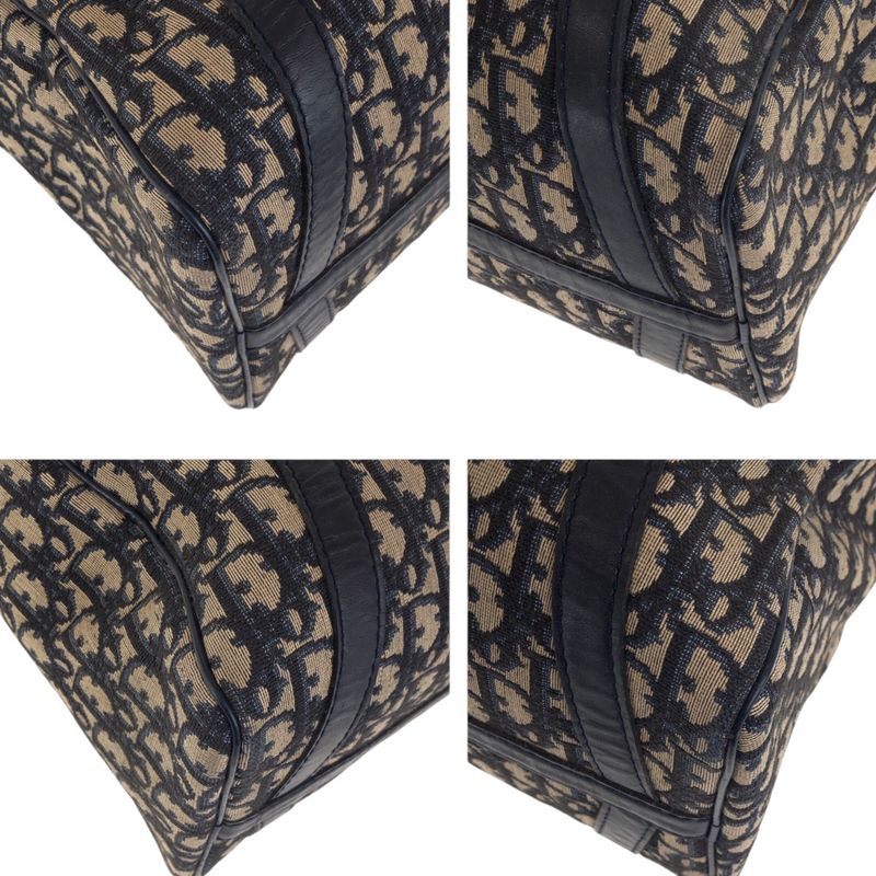 DIOR Vintage Trotter Navy Beige Silver Hardware Canvas/leather Handbag Boston