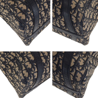 DIOR Vintage Trotter Navy Beige Silver Hardware Canvas/leather Handbag Boston