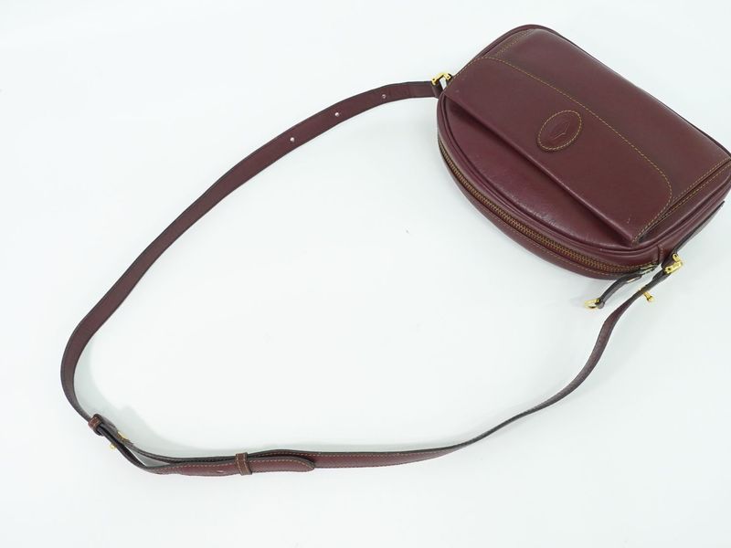 Authentic Cartier Must Line Shoulder Bag Pochette Leather Bordeaux Must Line