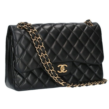 Chanel Deca Matelasse 30 Double Flap Lamb Skin Chain Shoulder Bag Women