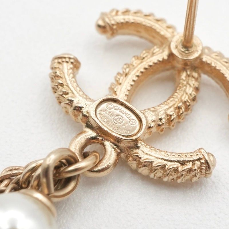 Chanel Earrings Earring Gold Coco Mark Chain Pearl
