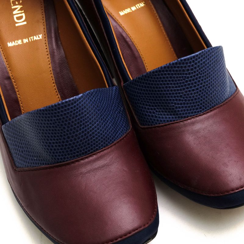 Fendi Pumps Shoes Women Leather Navy Blue High Heels Bicolor Studded