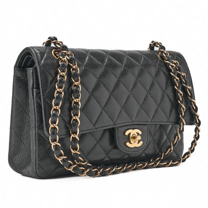 Chanel Chain Shoulder Bag Matelasse Double Flap 25 Caviar Skin Black (gold