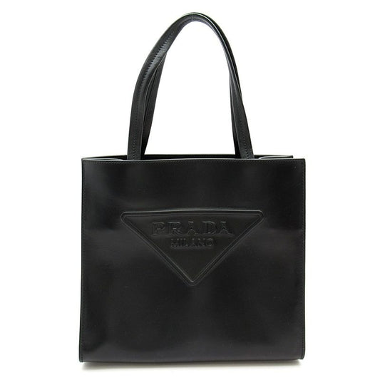 Prada Embossed Triangle 2-Way Leather Shoulder Bag Black