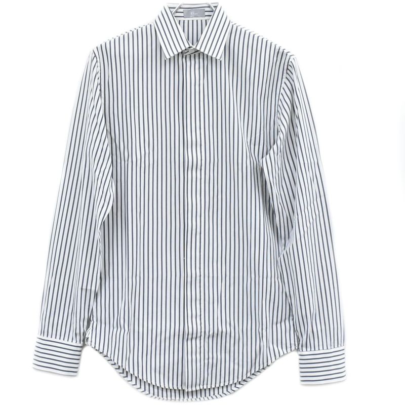 Authentic Dior Striped Shirt Long Sleeve Top 37 White Gray Men's Clothing Used