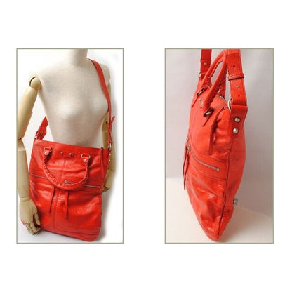 Balenciaga Tote Shoulder Bag Classic Red Silver Hardware D94 J4 — view 2