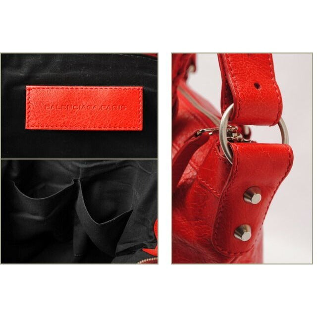 Balenciaga Tote Shoulder Bag Classic Red Silver Hardware D94 J4 — view 4