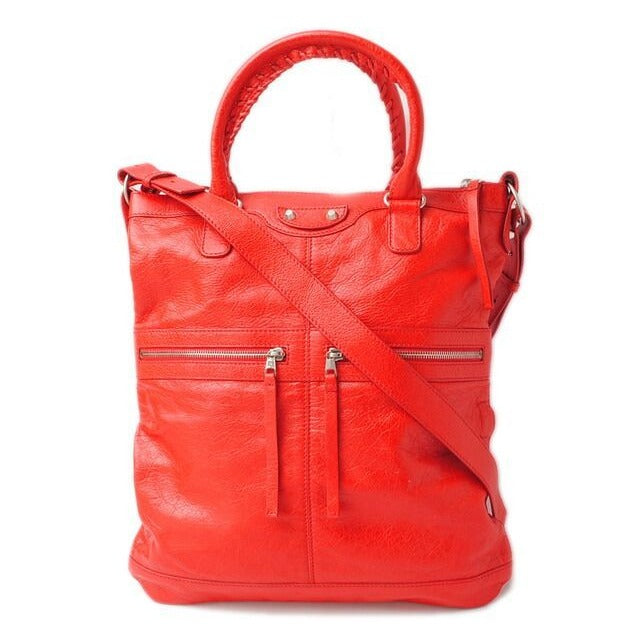 Balenciaga Tote Shoulder Bag Classic Red Silver Hardware D94 J4